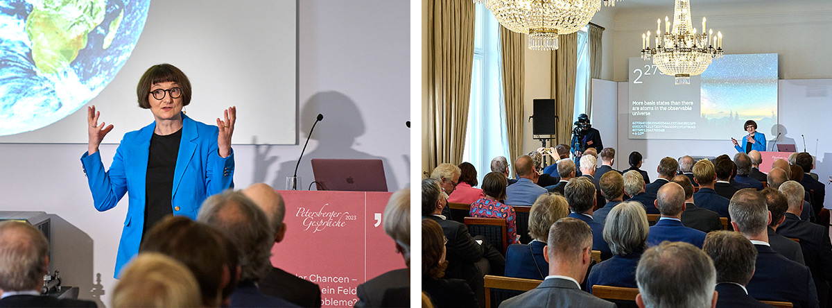 Dr. Heike Riel über das Quantencomputing (l.), Eindrücke während der Keynotes (r.)