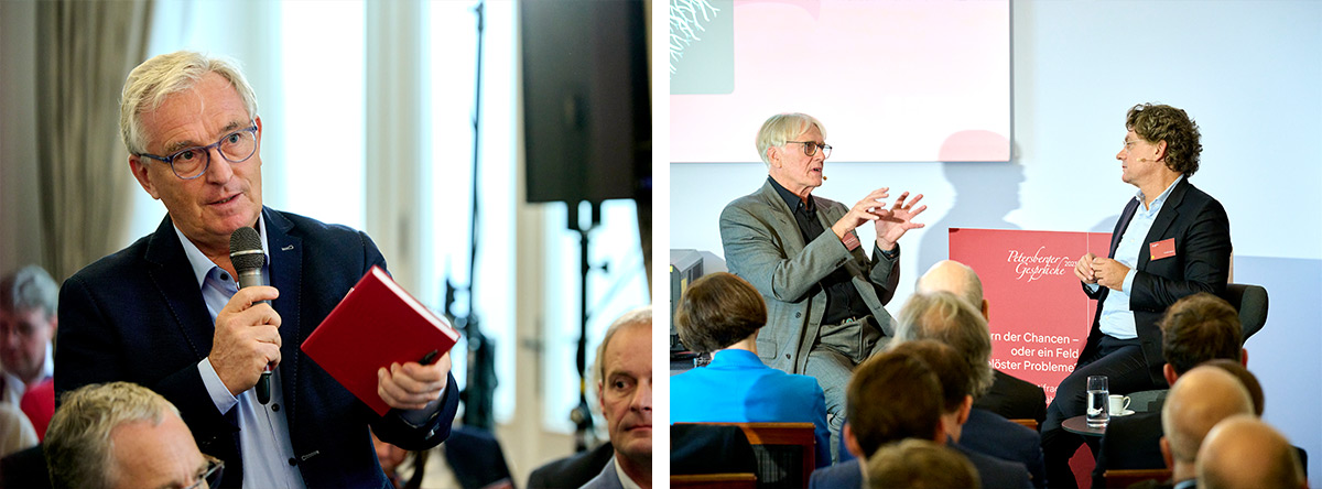 Austausch mit dem Publikum (l.), Prof. Heinz-Otto Peitgen & Frank Sieren (r.)